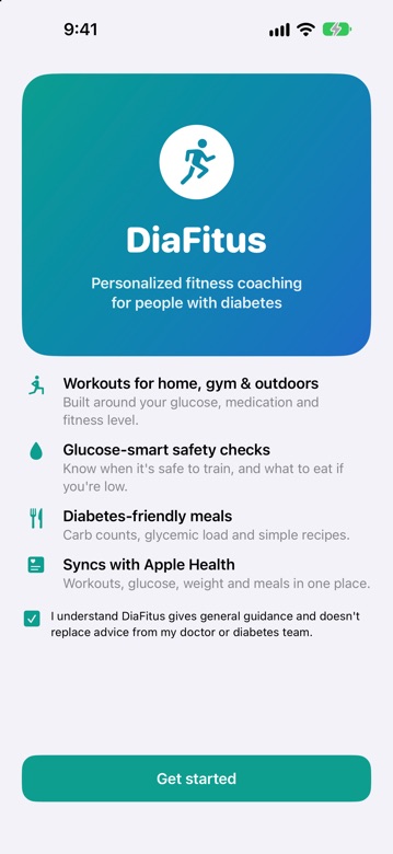 DiaFitus welcome screen
