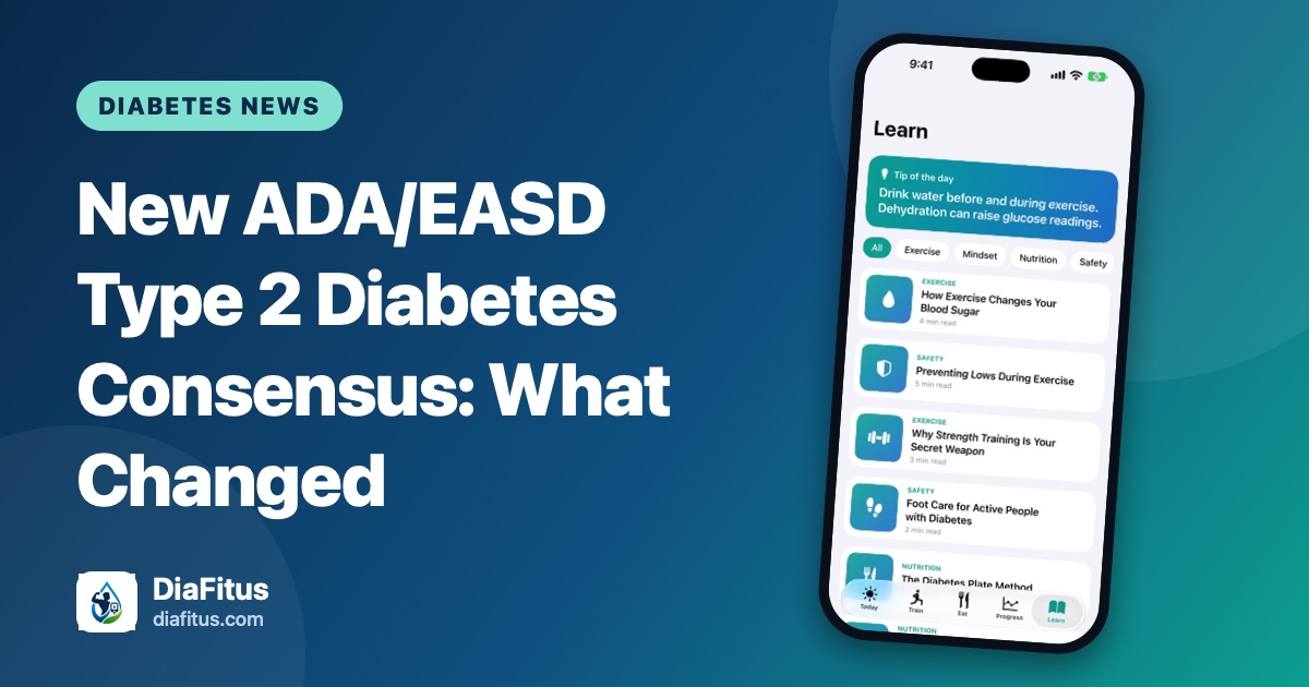 DiaFitus cover for the diabetes news article showing the Learn screen of the DiaFitus app on a phone